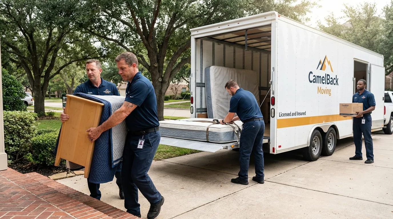 Crew loading residential truck for cross-state move from Leawood, KS