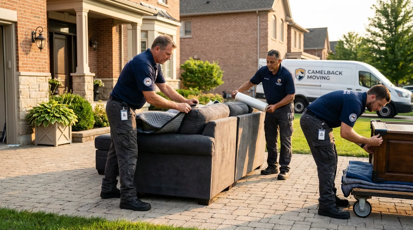 Large estate moving crew wrapping furniture in Leawood, KS